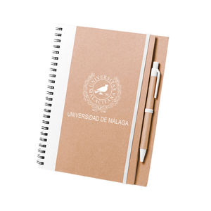 CUADERNO DE ESPIRAL KRAFT CON BOLGRAFO BLANCO