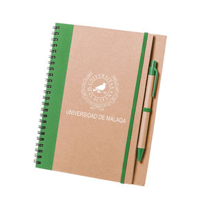 CUADERNO DE ESPIRAL KRAFT CON BOLGRAFO VERDE
